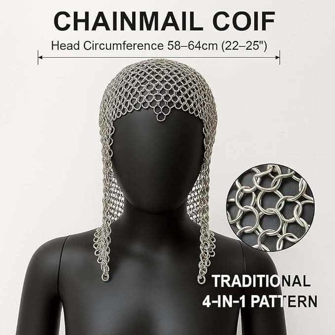 Aluminum Chainmail Coif Hood – Medieval Armor Headpiece for Men & Women