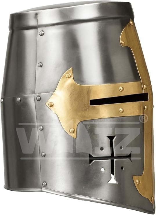 Crusader Great Helm – Steel Templar Helmet with Brass Cross