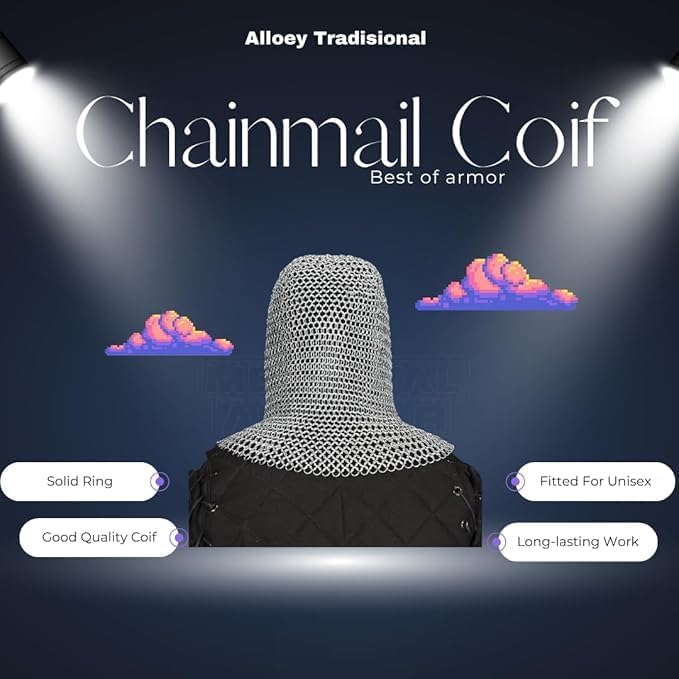 Aluminum Chainmail Coif – V-Face Medieval Knight Hood for Cosplay & Costume Armor