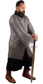 Medieval Flat Riveted Chainmail Hauberk – Full Sleeve Steel Knight Armour Shirt