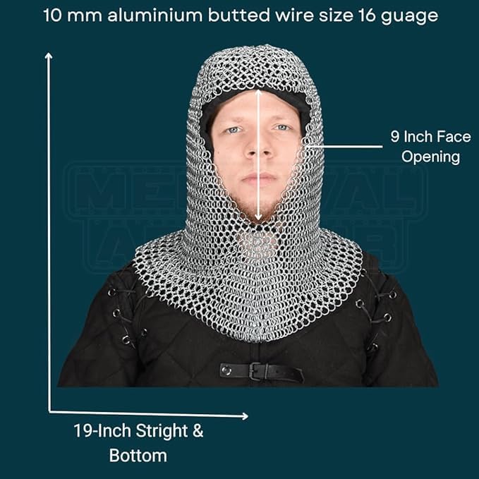 Aluminum Chainmail Coif – V-Face Medieval Knight Hood for Cosplay & Costume Armor