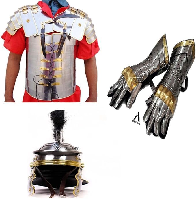 Medieval Style Metal Armor Kit – Steel Chestplate, Gauntlets & Helmet Set