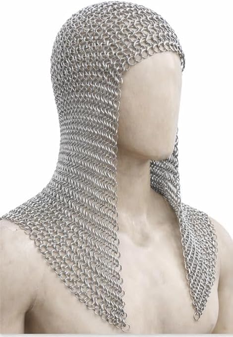 Authentic Medieval Aluminum Chainmail Coif Hood – Lightweight Armor Helmet for LARP, SCA, Cosplay & Knight Costumes