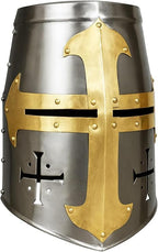 Crusader Great Helm – Steel Templar Helmet with Brass Cross
