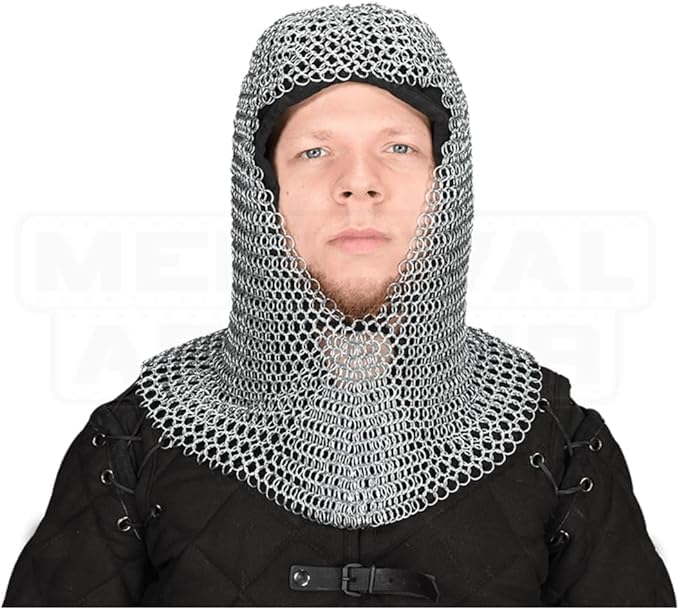 Aluminum Chainmail Coif – V-Face Medieval Knight Hood for Cosplay & Costume Armor