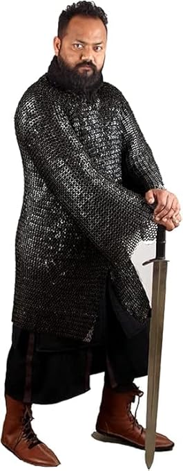 Medieval Flat Riveted Chainmail Hauberk – Full Sleeve Steel Knight Armour Shirt