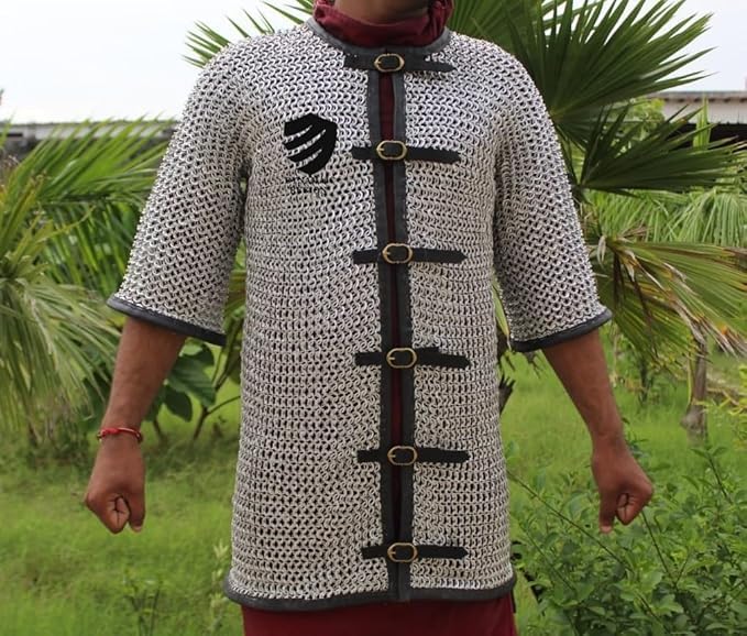 Handmade Medieval Aluminum Chainmail Haubergeon – Riveted Half Sleeve Armor Shirt