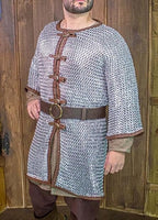 Custom Riveted Aluminum Chainmail Shirt – Leather Trim Medieval Armor for Men