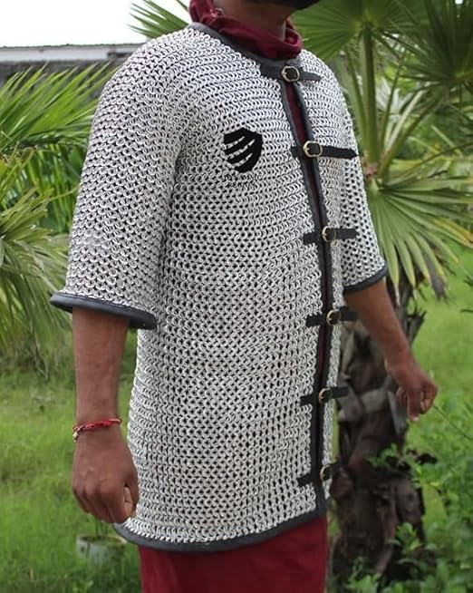 Handmade Medieval Aluminum Chainmail Haubergeon – Riveted Half Sleeve Armor Shirt