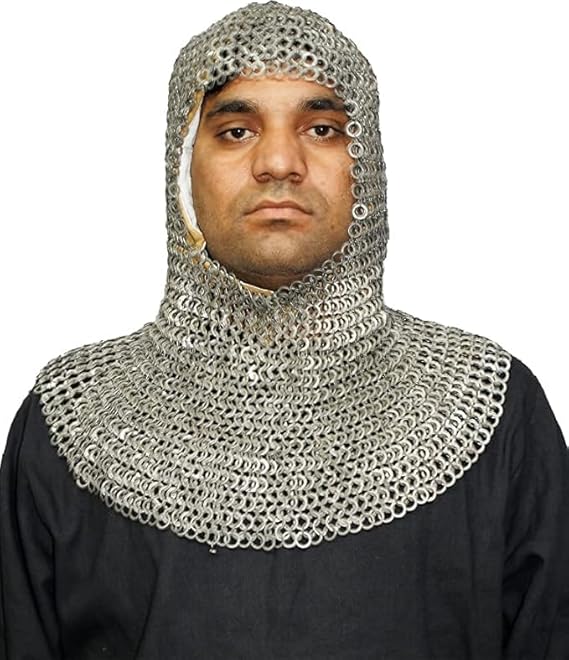 Medieval Chainmail Coif Hood – Riveted & Solid Ring Mild Steel Armour