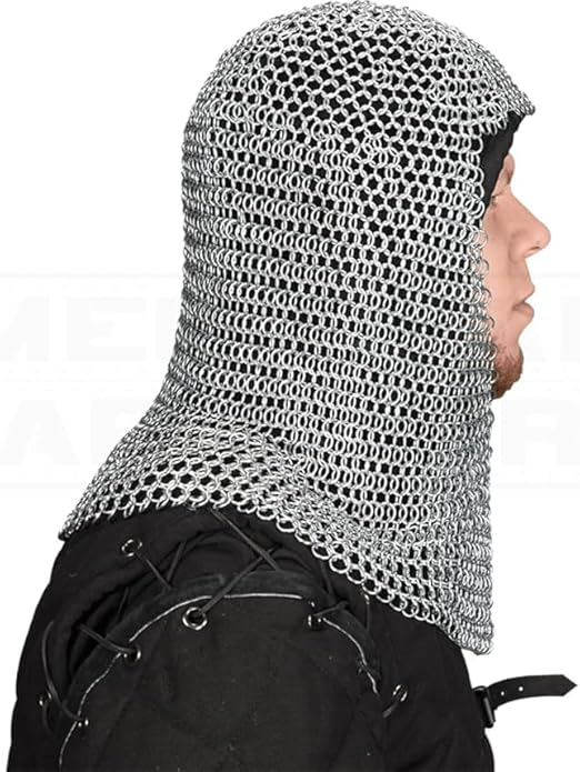 Aluminum Chainmail Coif – V-Face Medieval Knight Hood for Cosplay & Costume Armor