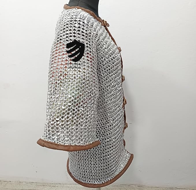 Medieval Aluminum Chainmail Haubergeon – Riveted Half Sleeve Armor Shirt