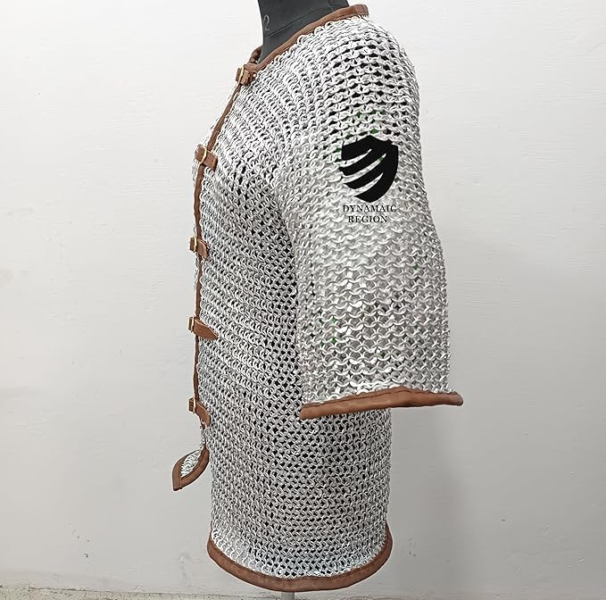 Medieval Aluminum Chainmail Haubergeon – Riveted Half Sleeve Armor Shirt