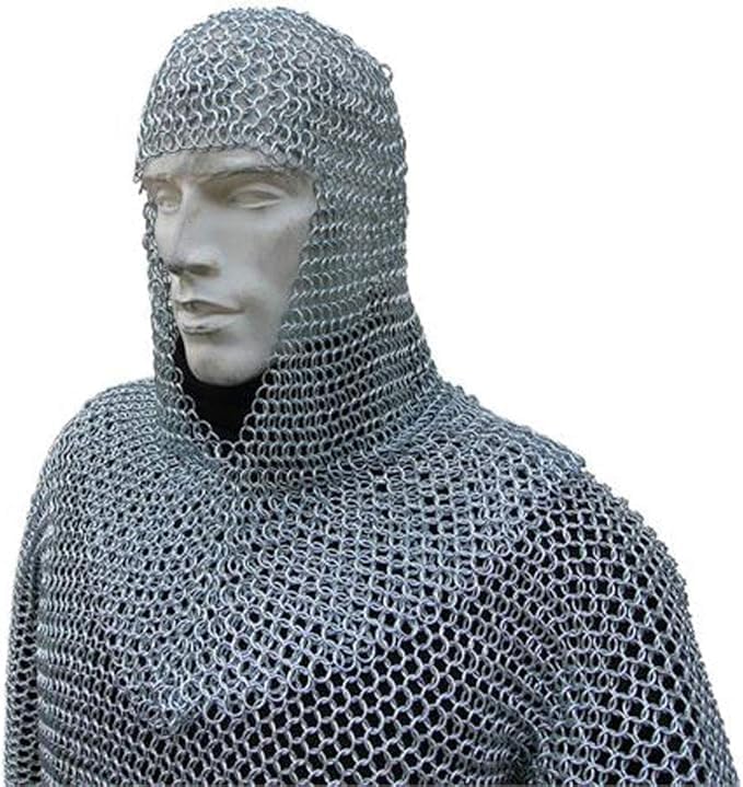 Handmade Medieval Aluminum Chain Mail Armor Set – Silver Long Chainmail Shirt & Coif
