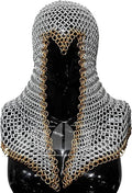 Lightweight Aluminum Chainmail Coif – Medieval Hood with Golden Ring Accents