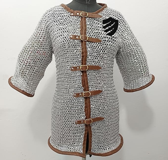 Medieval Aluminum Chainmail Haubergeon – Riveted Half Sleeve Armor Shirt