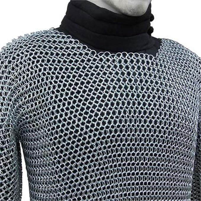 Handmade Medieval Aluminum Chain Mail Armor Set – Silver Long Chainmail Shirt & Coif