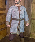 Custom Riveted Aluminum Chainmail Shirt – Leather Trim Medieval Armor for Men