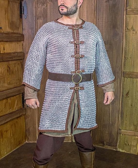 Custom Riveted Aluminum Chainmail Shirt – Leather Trim Medieval Armor for Men