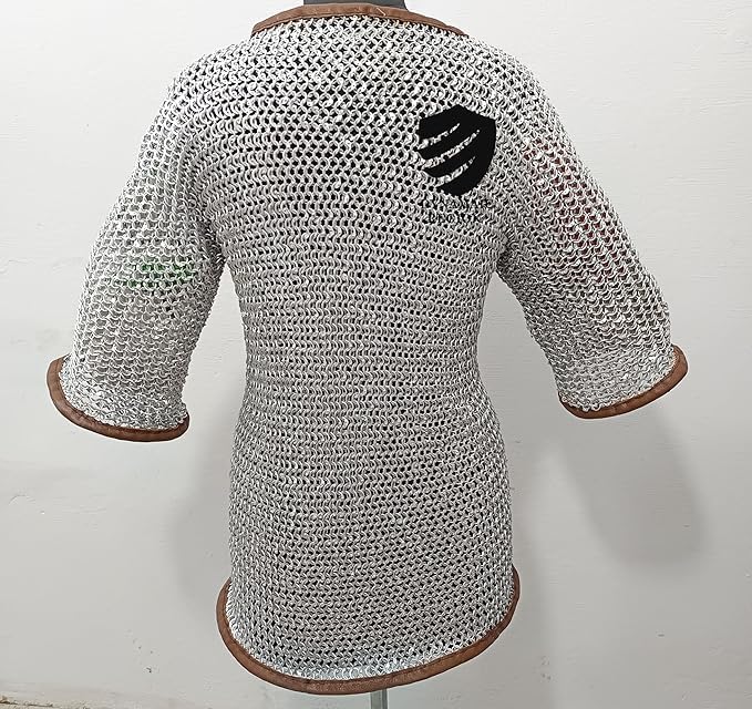 Medieval Aluminum Chainmail Haubergeon – Riveted Half Sleeve Armor Shirt