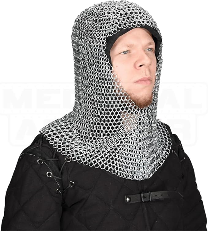 Aluminum Chainmail Coif – V-Face Medieval Knight Hood for Cosplay & Costume Armor