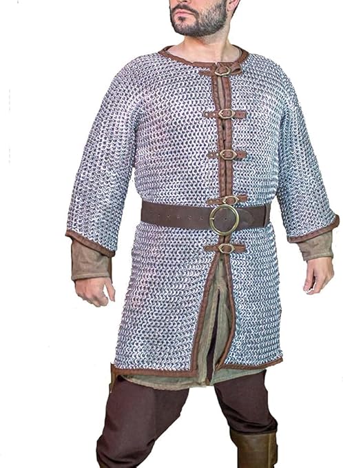 Custom Riveted Aluminum Chainmail Shirt – Leather Trim Medieval Armor for Men