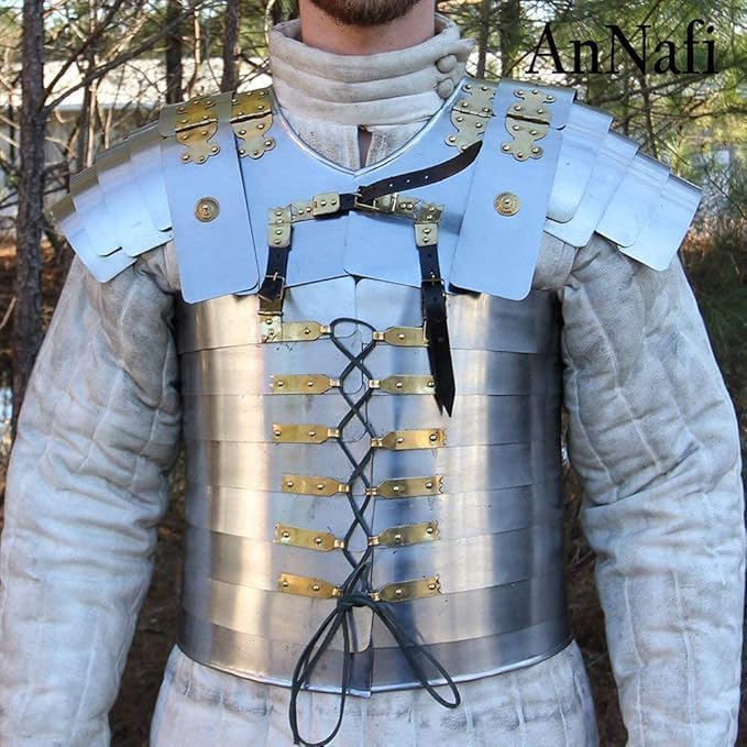 Roman Centurion Steel Armor Set | Military Body Armor with Red Plume Helmet