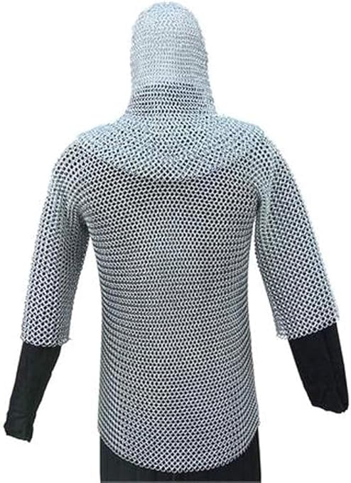 Handmade Medieval Aluminum Chain Mail Armor Set – Silver Long Chainmail Shirt & Coif