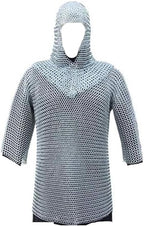 Handmade Medieval Aluminum Chain Mail Armor Set – Silver Long Chainmail Shirt & Coif