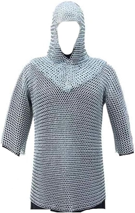 Handmade Medieval Aluminum Chain Mail Armor Set – Silver Long Chainmail Shirt & Coif