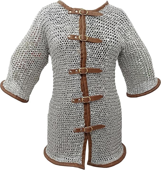 Medieval Aluminum Chainmail Haubergeon – Riveted Half Sleeve Armor Shirt